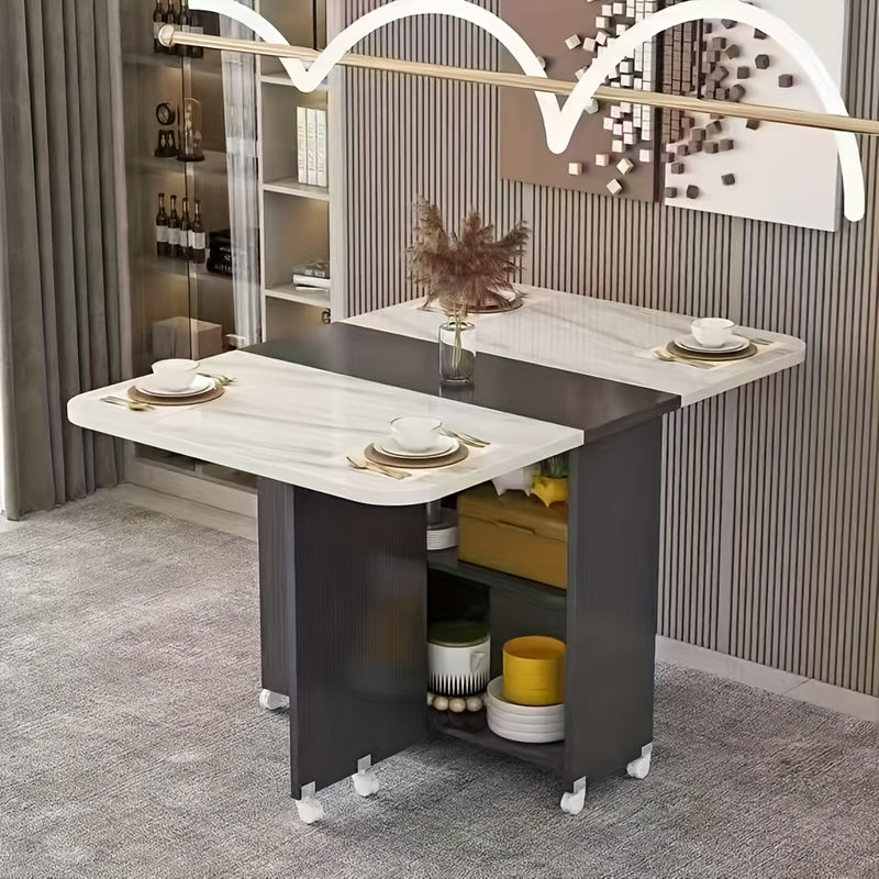 1pc Mesa de Comedor Plegable Cuadrada 100cm x 50cm x 77cm & Escritorio Móvil - Diseño Minimalista Moderno con 6 Ruedas, Mesa Retráctil para Ahorrar Espacio en Cocina, Comedor, Oficina en Casa - Construcción de Madera de Pino Sólido, Muebles de Oficina Du
