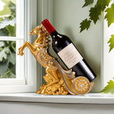 Elegante soporte de vino de caballo dorado - Decoración lujosa de resina para sala de estar, estante de TV o armario de vino | Ideal para decoración del hogar y regalos de inauguración, decoración de vino