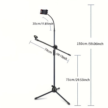 Soporte ajustable para micrófono de teléfono y tableta - Tripode flexible con rotación de 360 grados, se adapta a dispositivos de 4,7" a 12", ideal para transmisiones en vivo y grabación de música, material de hierro negro