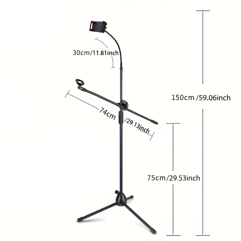 Soporte ajustable para micrófono de teléfono y tableta - Tripode flexible con rotación de 360 grados, se adapta a dispositivos de 4,7" a 12", ideal para transmisiones en vivo y grabación de música, material de hierro negro