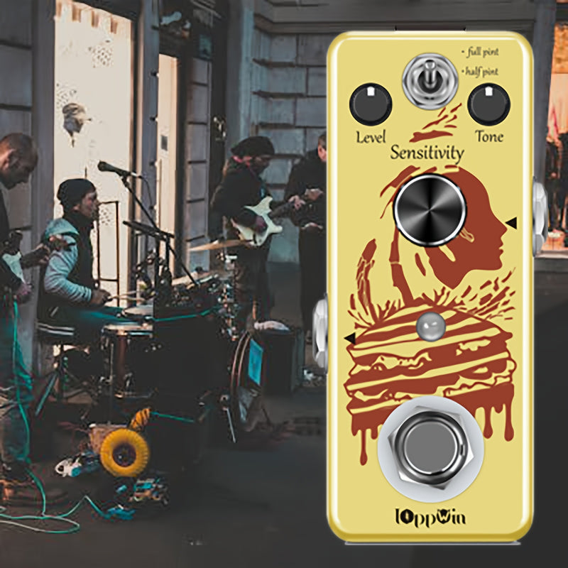 Pedal de compresor para guitarra eléctrica IOppWin - Alimentado por USB, efecto fotoeléctrico, 3 controles para nivel, sensibilidad y tono, diseño amarillo, ideal para presentaciones en vivo y grabación