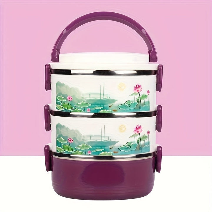 Recipiente de acero inoxidable de tres capas con tapa para mantener la frescura, redondo y apto para uso en la oficina, escuela, campamentos y cocina - 2100 ml / 70 onzas