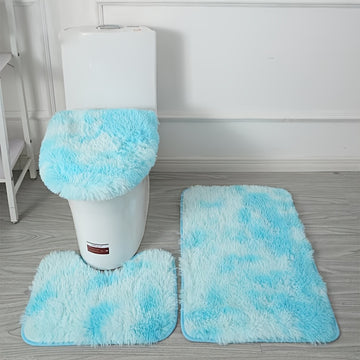 Juego de 3 Alfombras Tie-Dye con Cubierta para Tapa de Inodoro, Decoración para Baño y Cocina, Suave y Cómoda, Regalo Navideño, Adorno Hogareño de Invierno