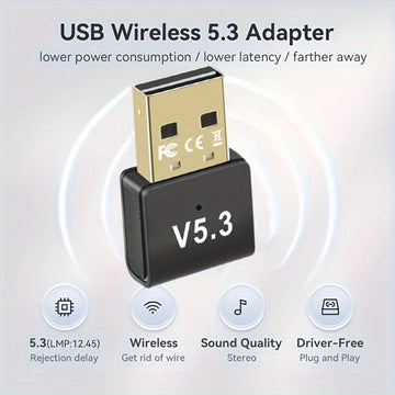 Adaptador de red USB BT 5.3, Adaptador de red inalámbrico USB Dongle, compatible solo con portátiles y computadoras de escritorio, compatible con sistemas Windows 11/10/8.1. Plug And Play, compatible hacia atrás automáticamente con dispositivos de versio