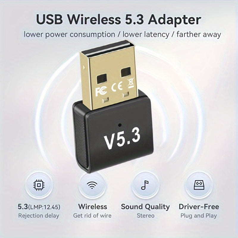 Adaptador de red USB BT 5.3, Adaptador de red inalámbrico USB Dongle, compatible solo con portátiles y computadoras de escritorio, compatible con sistemas Windows 11/10/8.1. Plug And Play, compatible hacia atrás automáticamente con dispositivos de versio