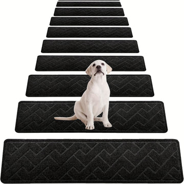 7/15pcs Peldaños Antideslizantes para Escaleras, 76.2x20.32 cm - Tapetes de Seguridad Autoadhesivos Reutilizables para Pasos de Madera en Interiores, Ideales para Ancianos y Mascotas, Patrón Chevron, Lavables a Máquina