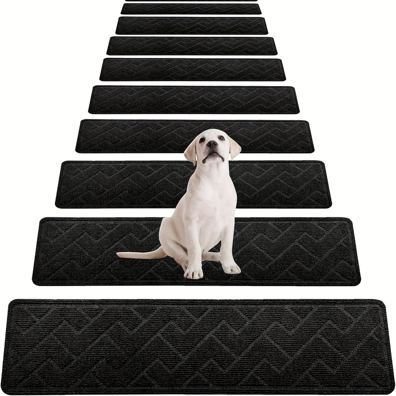 7/15pcs Peldaños Antideslizantes para Escaleras, 76.2x20.32 cm - Tapetes de Seguridad Autoadhesivos Reutilizables para Pasos de Madera en Interiores, Ideales para Ancianos y Mascotas, Patrón Chevron, Lavables a Máquina