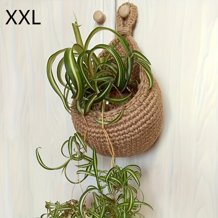 Canasta Colgante de Yute Tejida a Mano - Organizador Rústico para Pared de Cocina para Frutas y Verduras con Ganchos, Cesta de Fibra Natural de Alta Calidad para Interior/Exterior