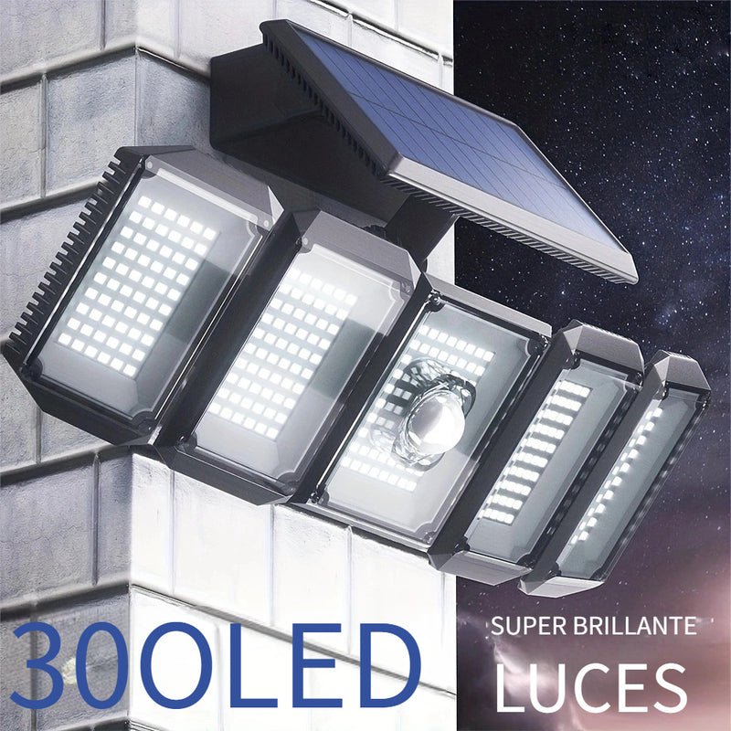 Luces Solares de Pared con 5 Cabezales, Luz Solar Exterior, Luces LED para Jardín y Patio con Sensor de Movimiento y Ángulo Amplio - Iluminación para Calles y Exteriores