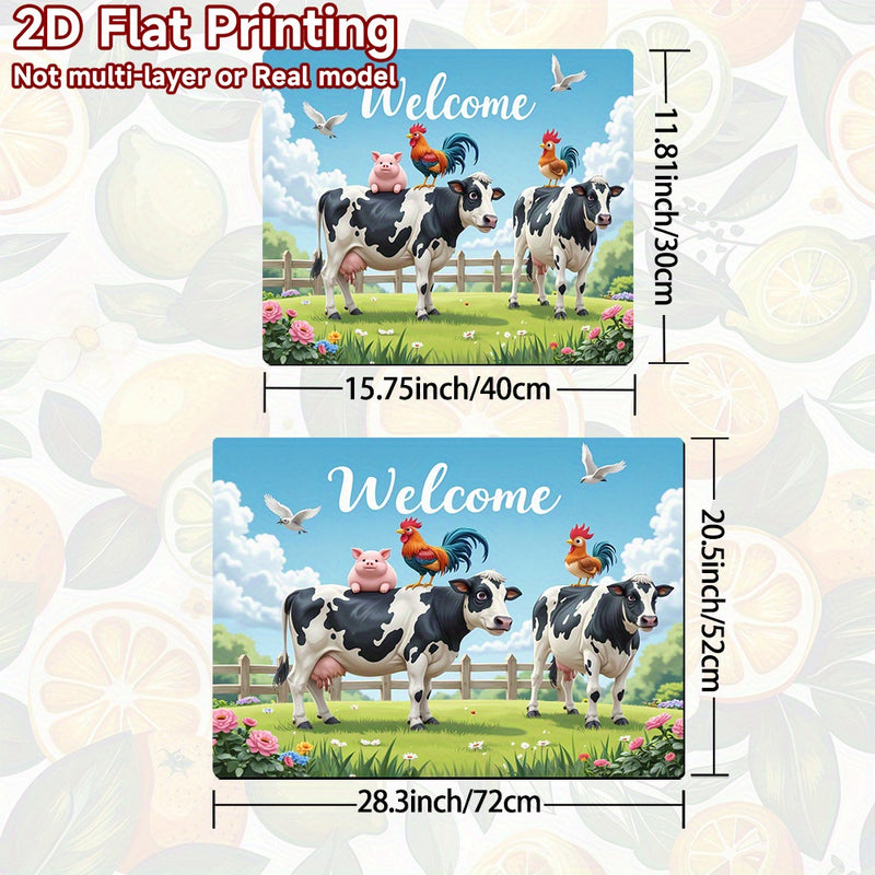 1 pieza, cojín de protección para estufa de impresión plana 2D, accesorio de cocina elegante para el hogar, tema de vacas, cerdos y pollos, patrón, poliéster, para estufa y superficies planas - Duradero, fácil de limpiar