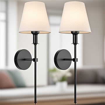 2 piezas de lámpara de pared con cubierta de tela, pantalla blanca para iluminación empotrada en baño o tocador, estilo antiguo, adecuada para sala, dormitorio o pasillo, lámpara colgante E26/E27 (sin bombilla)