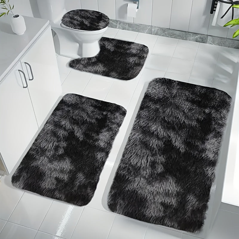 Juego de tapetes de baño suaves, absorbentes y antideslizantes, gruesos de poliéster, diseño geométrico, alfombras rectangulares lavables a máquina, 4 capas, para baño