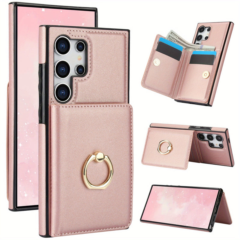 Para Galaxy S25/S24/S23/S22/S21 Ultra/S24 FE/S23 FE/S21 FE/Note 20 Ultra Funda con Tarjetero, Anillo de Rotación 360° y Cierre Magnético con Soporte Resistente