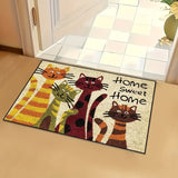 Alfombra de bienvenida con gatos acogedora, 1 unidad – Alfombra de poliéster suave lavable a máquina con divertidos gatos de dibujos animados y texto "HOGAR DULCE HOGAR", ideal para entrada, cocina, sala o decoración de dormitorio
