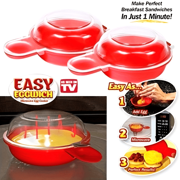 1pc Cocinador de Huevos para Microondas EasyEggwich - Rojo y Transparente, Hacedor de Sándwiches de Desayuno en 1 Minuto, Accesorio de Cocina sin Carga con Resultados de Calidad Profesional, Fácil de Usar con Instrucciones Paso a Paso