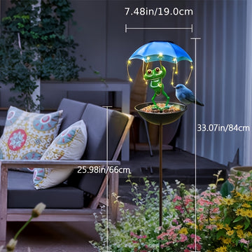 Luz de jardín solar con luces LED de cadena - Alimentador automático de aves y fuente de colibríes, decoración de patio de construcción de hierro, material resistente al tiempo, atrae a las aves para iluminar el jardín, iluminación divertida, exclusiva p