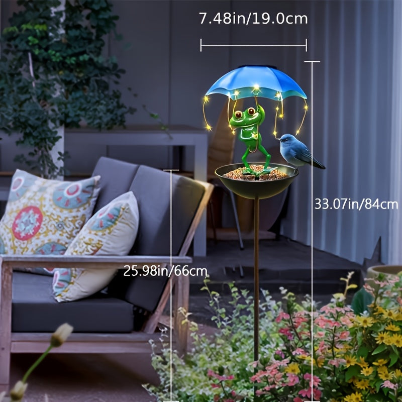 Luz de jardín solar con luces LED de cadena - Alimentador automático de aves y fuente de colibríes, decoración de patio de construcción de hierro, material resistente al tiempo, atrae a las aves para iluminar el jardín, iluminación divertida, exclusiva p
