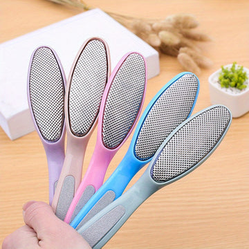 1pieza Tablero de frotamiento de pies de acero inoxidable de doble cabeza - Herramienta de eliminación de piel muerta manual de color beige claro sin necesidad de electricidad para pelar y cuidado de pies, diseño portátil para uso en casa, herramienta de