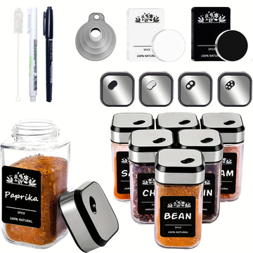 Juego de 24/12/6 frascos de especias cuadrados con soporte para taza de sacudir, frascos de especias de vidrio engrosado de 120 ml, cerrojo de acero inoxidable, silvery spice storage box