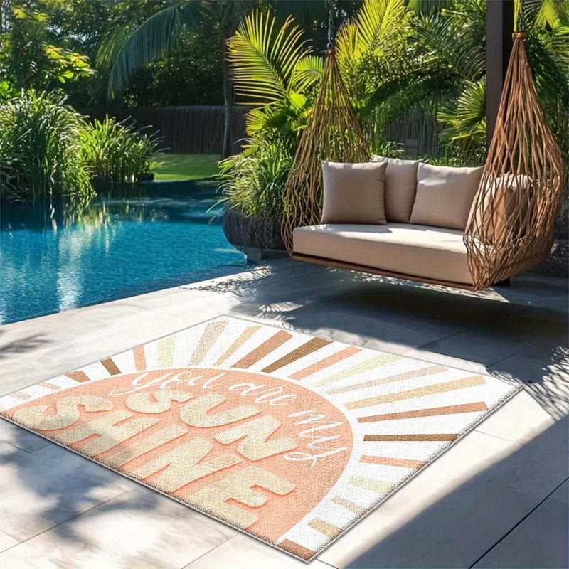 Estera de exterior geométrica de terciopelo ultra suave de Star Deer - Antideslizante, lavable en máquina, ligera, alfombrilla de poliéster para patio, camping y decoración del hogar, diseño de crema y beige, duradera y elegante, alfombrilla de patio dec