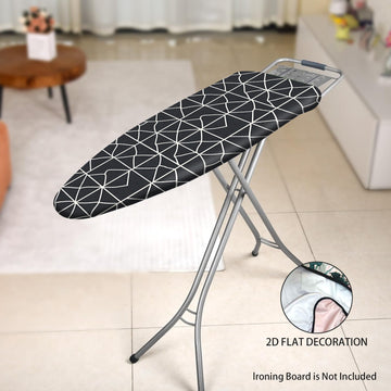 1 pieza, funda de tabla plana de hierro liso 2D geométrica negra y blanca con borde elástico ajustable y correas de fijación - Se adapta a la mayoría de las tablas estándar, no eléctrica, contenido de hierro, accesorios de tabla