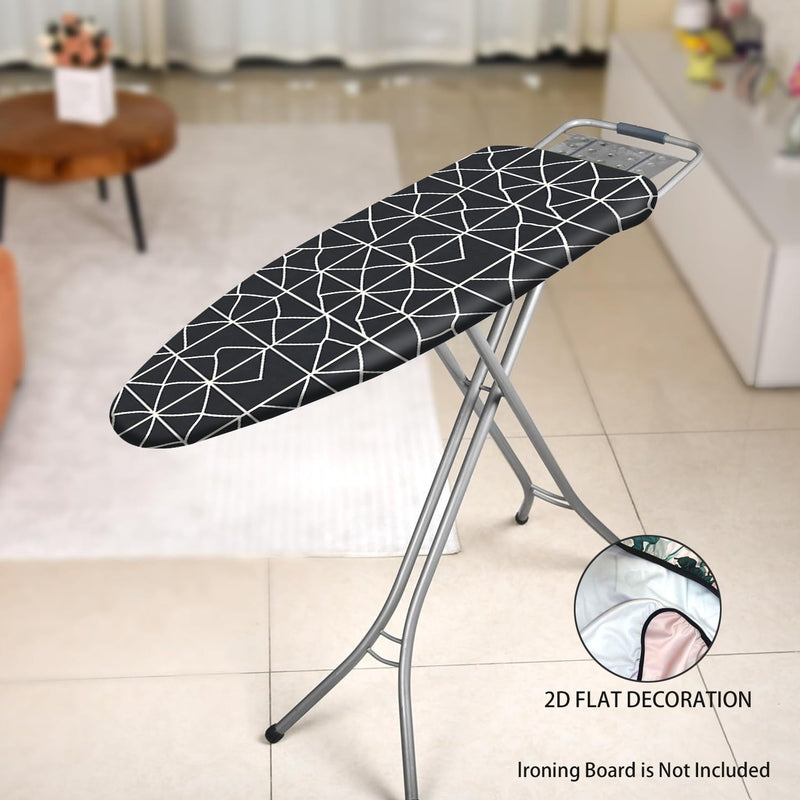 1 pieza, funda de tabla plana de hierro liso 2D geométrica negra y blanca con borde elástico ajustable y correas de fijación - Se adapta a la mayoría de las tablas estándar, no eléctrica, contenido de hierro, accesorios de tabla