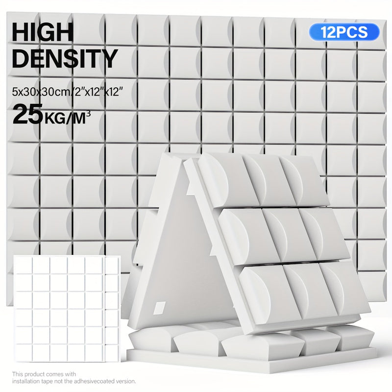 12 paneles de espuma acústica de alta densidad, 30.48x30.48x5.08 cm - Paneles ignífugos para reducción de ruido, ideal para salas de juegos, cines en casa y oficinas, instalación rápida con cinta doble cara (gris/negro/blanco/azul), paneles acústicos par
