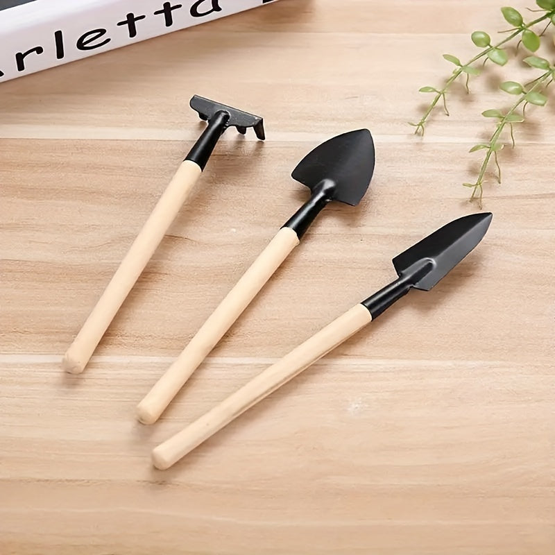 3 piezas Juego de herramientas de jardinería de metal mini - Pala y rastrillo para jardinería interior y exterior, suministros de plantación manual para plantas en macetas, flores y verduras - No se necesita electricidad