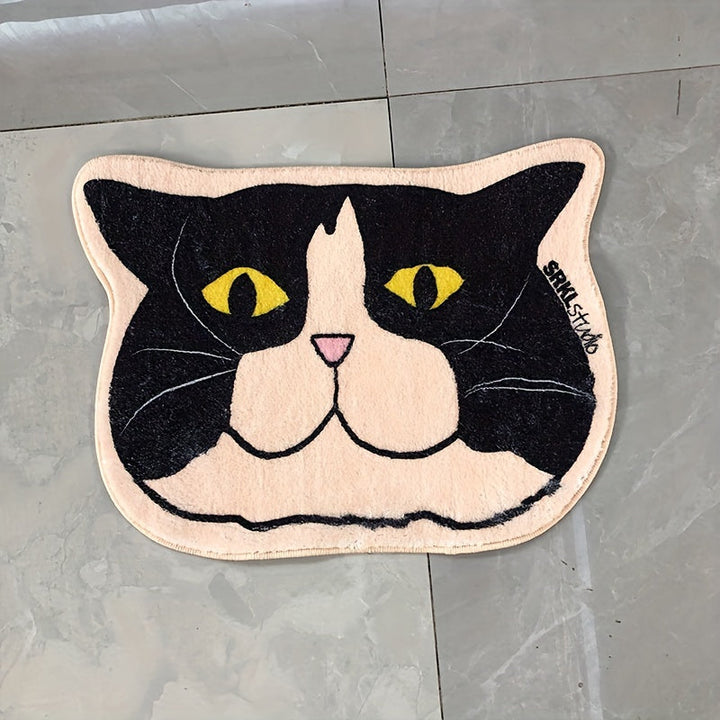 1 pieza, alfombra absorbente antideslizante con forma de gato en imitación de cachemira, suave y resistente al desgaste, para dormitorio o entrada, lavable a máquina, base de alfombra de poliéster