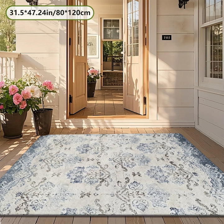 Alfombrilla de exteriores con diseño floral azul ZULIDA - Lavar en máquina, alfombrilla rectangular de poliéster para patio, sala de estar, dormitorio - Diseño duradero y elegante, alfombras para sala de estar