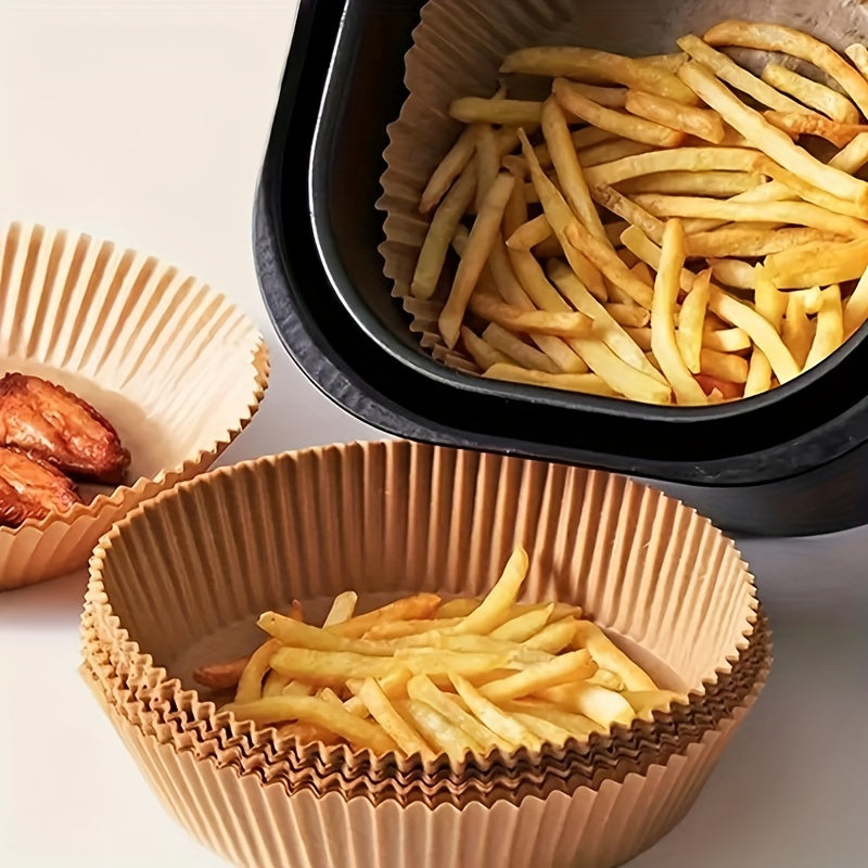 50/100pcs Papel Especial para Freidora de Aire - Antiadherente, Resistente al Aceite, Grado Alimenticio para Hornear y Cocinar en Microondas - Redondo, Accesorios Desechables de Alta Calidad