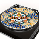 1pc Alfombrilla para Tocadiscos de Pareja Esqueleto, Tapete Mandala Floral para Reducir Estática y Ruido Mejorar Calidad del Sonido con Diseño de Plato para Vinilo