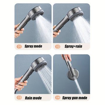 Set de ducha de mano con masaje de silicona, presión ajustable, manguera gruesa de 1,5 m, soporte de pared, acabado pulido, material plástico, no necesita electricidad.