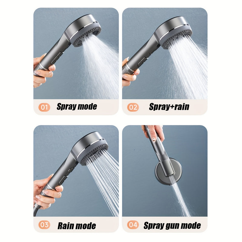 Set de ducha de mano con masaje de silicona, presión ajustable, manguera gruesa de 1,5 m, soporte de pared, acabado pulido, material plástico, no necesita electricidad.