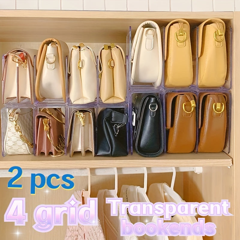2-Pack Organizador de carteras de acrílico transparente de 4 rejillas, estante divisor de armario transparente para almacenamiento y exhibición de bolsos, otros (organizadores de accesorios)