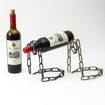 Elegante soporte de bebidas de acero inoxidable - Soporte decorativo flotante rojo con cadena, organizador decorativo de estilo europeo creativo para cocina y comedor, decoración