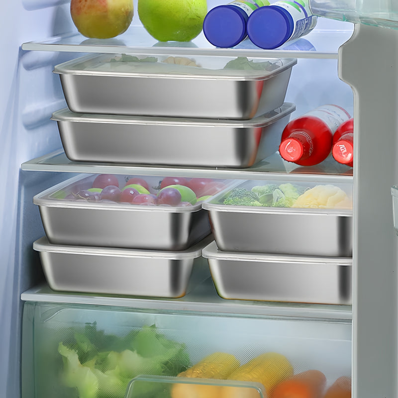 Juego de 4/6 Piezas de Contenedores de Almacenamiento de Alimentos de Acero Inoxidable con Tapas Herméticas - Apilables, Apto para Microondas para Ensaladas, Frutas y Preparación de Comidas - Organizador de Cocina Perfecto