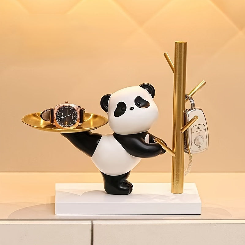 Bandejita de joyería de resina de panda con soporte metálico - Organizador decorativo chic para anillos, pulseras, collares - Regalo ideal para ancianos, amigos, maestros - Accesorio de dormitorio elegante
