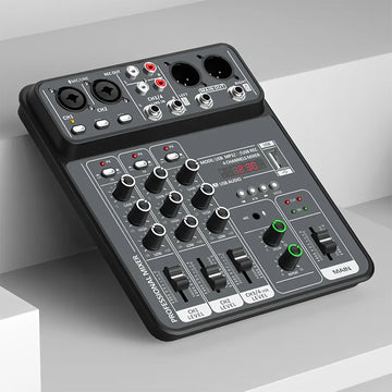 Consola de Mezcla BOMGE Profesional 4 Canales con Interfaz USB, Compatible con MP3 y Entrada de Computadora, Ideal para Estudio, Streaming en Vivo, Grabación y Podcasting