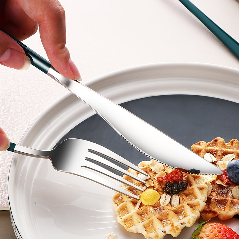 Juego de cubiertos portátil de acero inoxidable de 4 piezas, cuchillo de bistec occidental, tenedor, cuchara, juego de palillos.