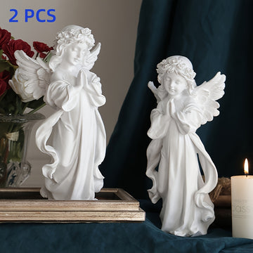 2 estatuas de ángel de resina, estilo retro con acabado blanco, decoración versátil para interiores y exteriores, ideal para decoración del hogar y Pascua, no requiere electricidad, acentos serenos para jardín y habitación, diseño elegante
