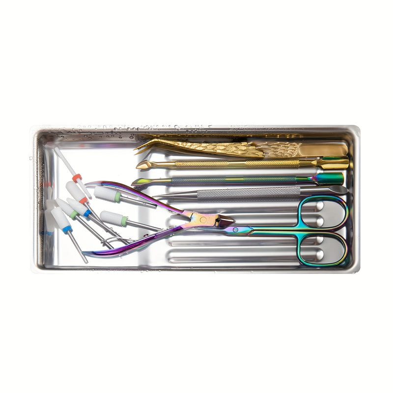 1 plato de desinfección de acero inoxidable para herramientas de arte de uñas - Acero inoxidable 304, desinfección rápida de 5 minutos, duradero y resistente, ideal para herramientas de manicura, accesorios de arte de uñas, almacenamiento de escritorio e