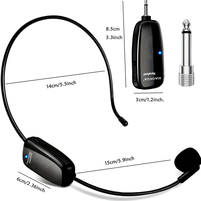 Auriculares con Micrófono Inalámbrico Recargable - Micrófono de Mano 2-en-1 con Receptor UHF para Sistemas de PA, Ideal para Discursos Públicos y Enseñanza, Carga USB Tipo-C