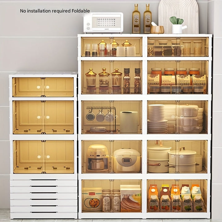 Estantería para Platos y Boles, Armario Plegable Antipolvo, Organizador de Cocina Sin Necesidad de Instalación, Múltiples Niveles de Plástico para Microondas