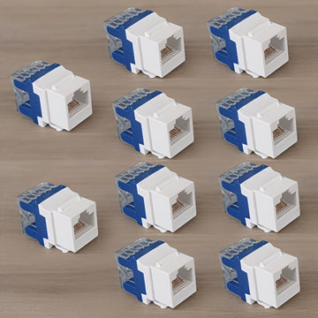 10 Piezas de Cables Ethernet RJ45 Cat6 180° - Macho a Macho Blindado, Alta Velocidad 10Gbps, Blanco y Azul, Sin Necesidad de Energía para Redes en Casa u Oficina, Mejora de Conectividad, Cableado Estructurado, Conexión Fiable, Diseño Compacto, Cobre de A