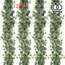 12 piezas de 182.88 cm Guirnalda Artificial de Eucalipto y Sauce con Flores Blancas - Hojas Verdes Elegantes, Ideal para Bodas, Compromisos, Decoración del Hogar y Eventos, Estilo Clásico Todo el Año, Temática Nupcial, Material Plástico, Enredaderas Natu
