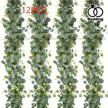 12 piezas de 182.88 cm Guirnalda Artificial de Eucalipto y Sauce con Flores Blancas - Hojas Verdes Elegantes, Ideal para Bodas, Compromisos, Decoración del Hogar y Eventos, Estilo Clásico Todo el Año, Temática Nupcial, Material Plástico, Enredaderas Natu