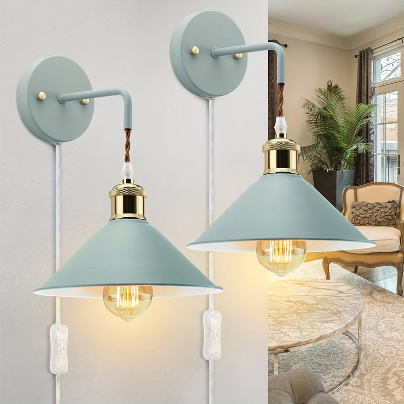 2 piezas de apliques de pared modernos con cable enchufable de encendido/apagado - Lámpara E26 Edison, acabado metálico esmerilado para decoración de dormitorio y baño (bombilla no incluida), luces de tocador, cuerpo pintado