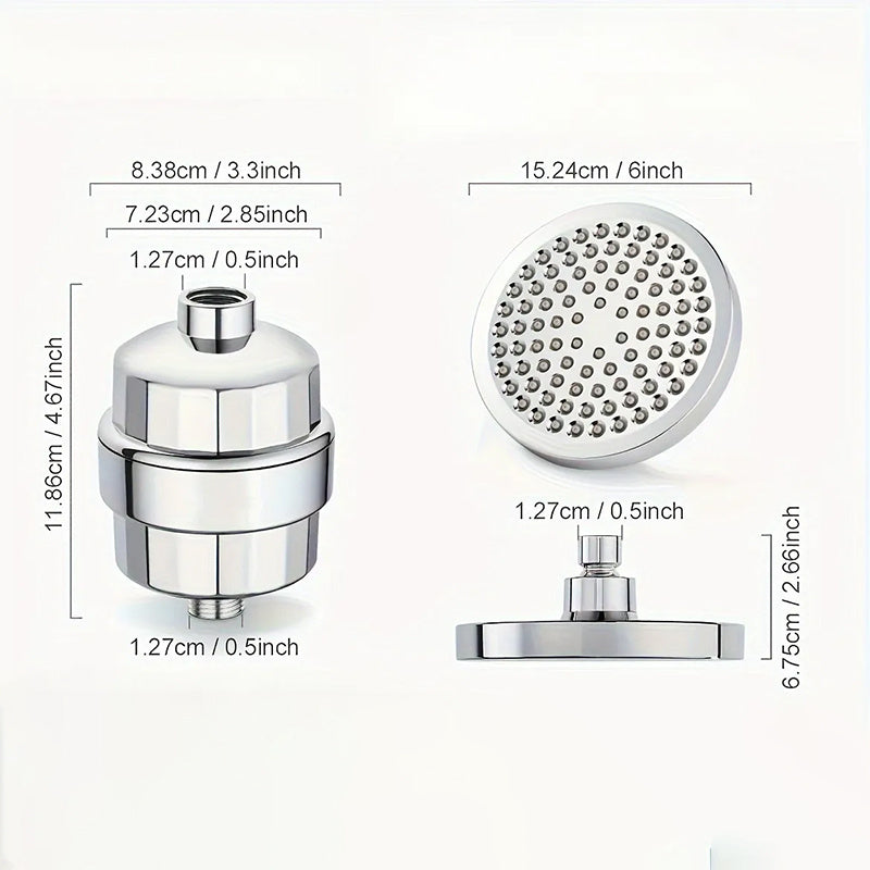 1 juego de cabezal de ducha tradicional de plástico con filtro de agua de 15 etapas, alta presión tipo lluvia, montaje en pared, elimina cloro y sustancias dañinas, forma redonda - ideal para una experiencia de baño con agua suave