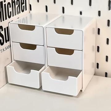 Organizador de escritorio mini - Caja de almacenamiento plástica liviana con cajones para cosméticos, maquillaje y artículos de oficina, organizador de mostrador, accesorio moderno para escritorio, caja plástica duradera, organizador de cajones